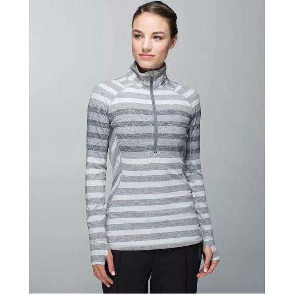 LULULEMON Race Your Pace 1/2 Zip Sz 8 Marshmallow Stripe Heather Slate W3H08S EC - Picture 1 of 11
